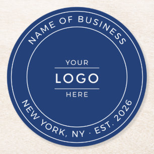 Posavasos Redondo De Papel Logotipo Empresarial Minimalista Moderno Azul Mari