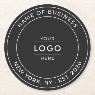 Posavasos Redondo De Papel Logotipo Empresarial Personalizado Moderno Blanco 