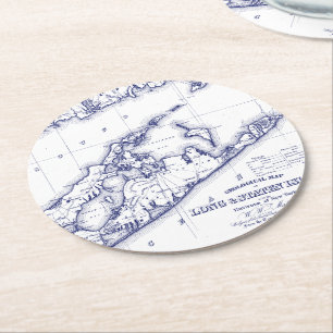 Posavasos Redondo De Papel Long Island The Hamptons Map VC