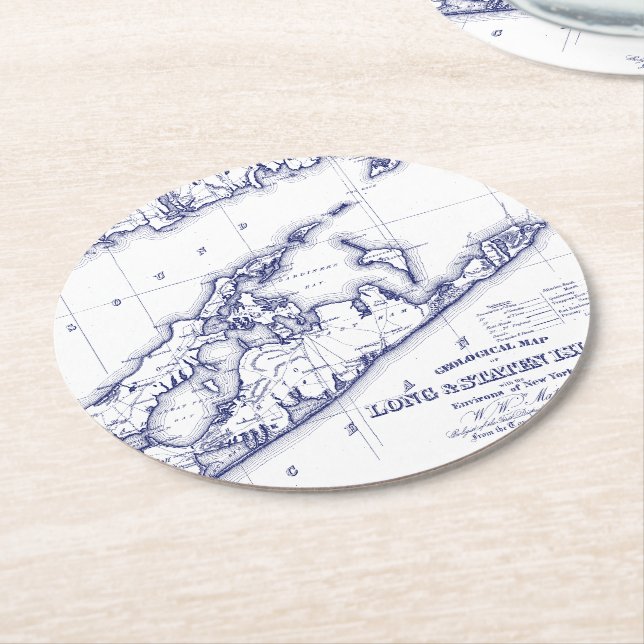 Posavasos Redondo De Papel Long Island The Hamptons Map VC (En perspectiva)