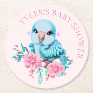 Posavasos Redondo De Papel Loro de bebé azul dulce y adorable