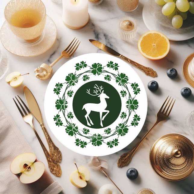 Posavasos Redondo De Papel Los Navidades verdes son renos (Green Christmas Wreath Reindeer Round Paper Coaster)