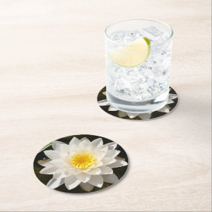 Posavasos Redondo De Papel Loto de Nenúfar Blanco Flotante