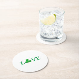 Posavasos Redondo De Papel Love Green Clover shamrock St. Patrick's Day