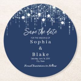 Posavasos Redondo De Papel Luces Colgantes Modernas Azules y Blancas Save the