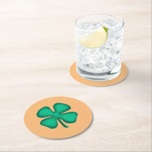 Posavasos Redondo De Papel Lucky 4 Leaf Irish Clover tan cotilador de bebidas