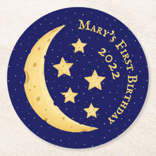 Posavasos Redondo De Papel Luna de Queso y Estrellas Personalizado