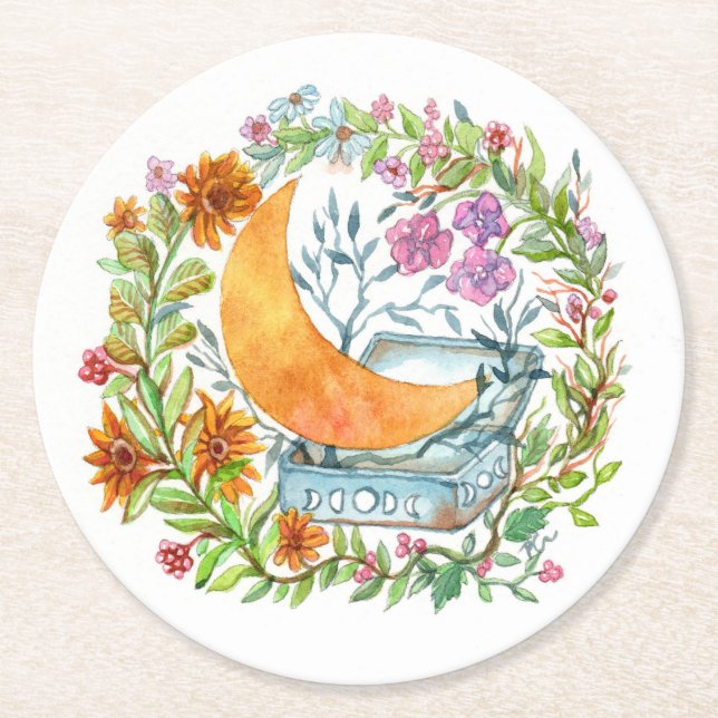 Posavasos Redondo De Papel Luna fuera de la caja