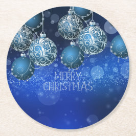 Posavasos Redondo De Papel Luxury Blue & Silver Christmas Bauble