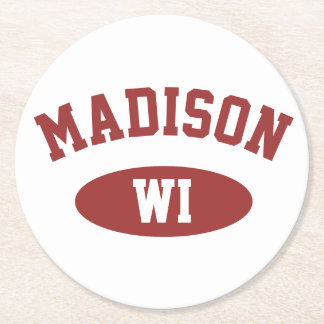Posavasos Redondo De Papel Madison Wisconsin Retro Sporty Typography Coaster 