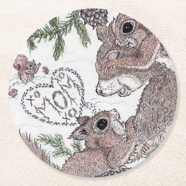 Posavasos Redondo De Papel Madre ardilla con Kits (Anverso)