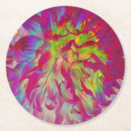 Posavasos Redondo De Papel Magenta psicodélica y flor de dalia amarilla
