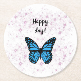 Posavasos Redondo De Papel Magical blue butterfly pink glitter art