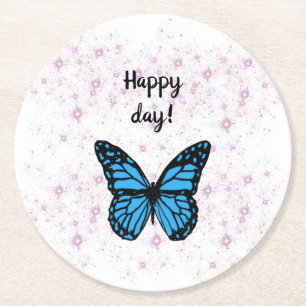 Posavasos Redondo De Papel Magical blue butterfly pink glitter art