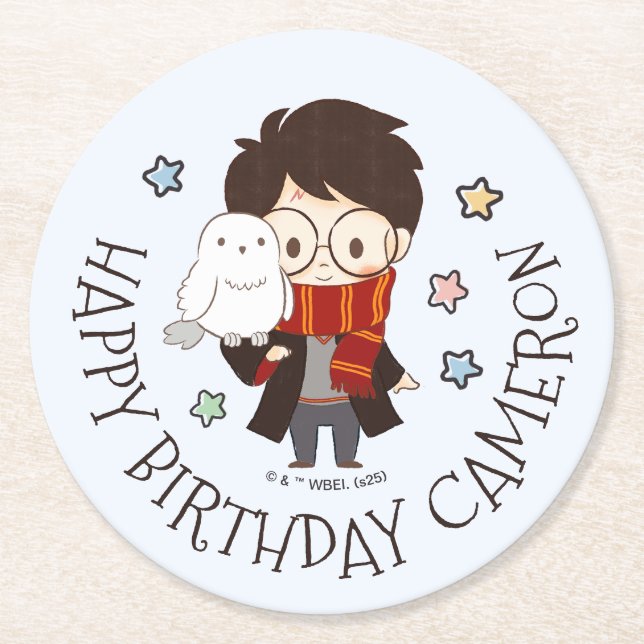 Posavasos Redondo De Papel Mágico cumpleaños de HARRY POTTER™ y Hogwarts (Anverso)