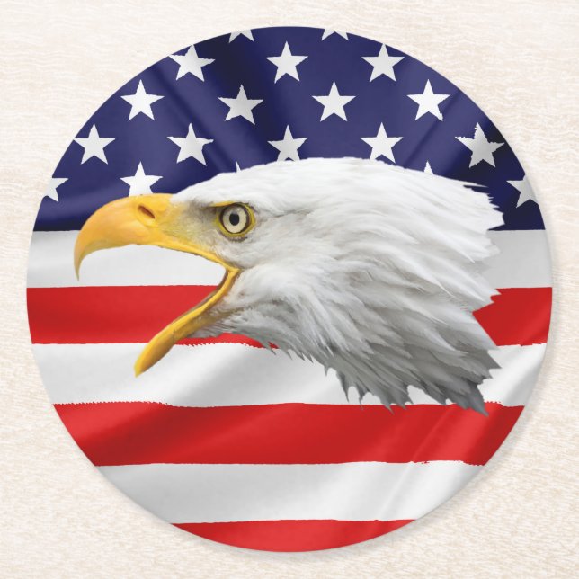 Posavasos Redondo De Papel Magnífico regalo patriótico del águila calva (Anverso)