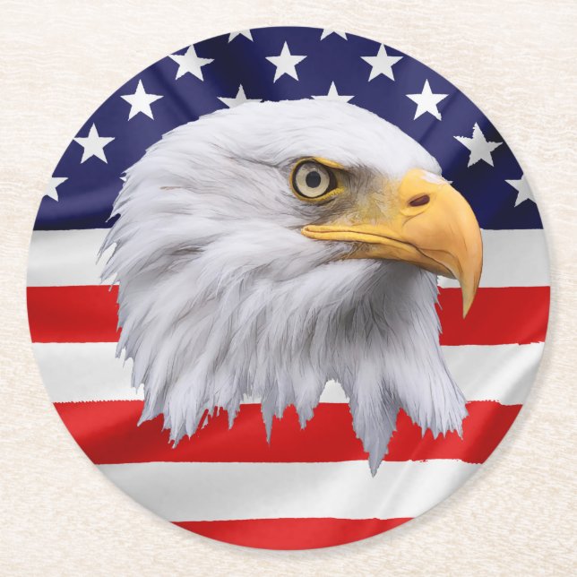 Posavasos Redondo De Papel Magnífico regalo patriótico del águila calva (Anverso)