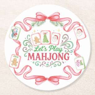 Posavasos Redondo De Papel Mahjong de Navidad Monograma