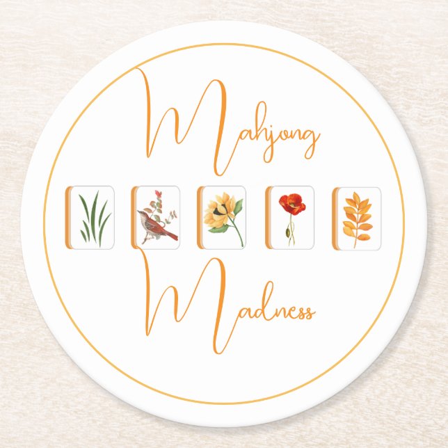 Posavasos Redondo De Papel Mahjong Flower Tiles Paper Coaster (Anverso)