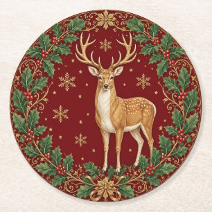 Posavasos Redondo De Papel Majestad del Invierno Carmesí