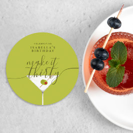 Posavasos Redondo De Papel Make It Thirty Green Martini 30 Nacimiento Fiesta