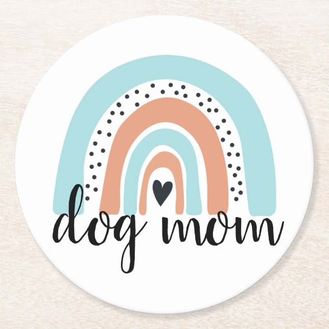 Posavasos Redondo De Papel Mamá Perro Arcoíris Azul Melocotón (Anverso)