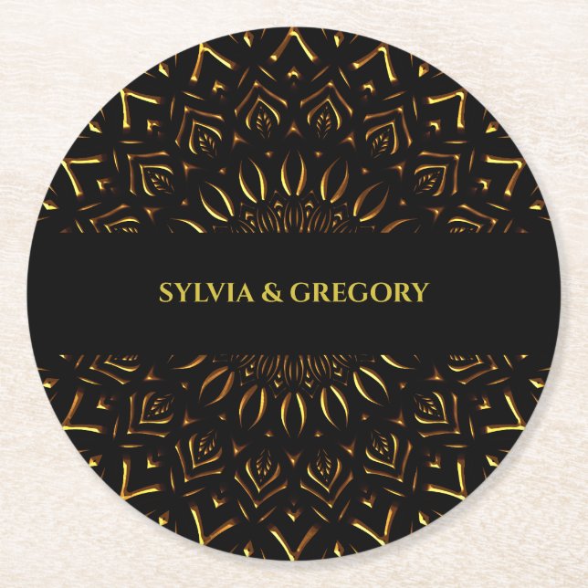 Posavasos Redondo De Papel Mandala clásica elegante estilo Art dec (Anverso)