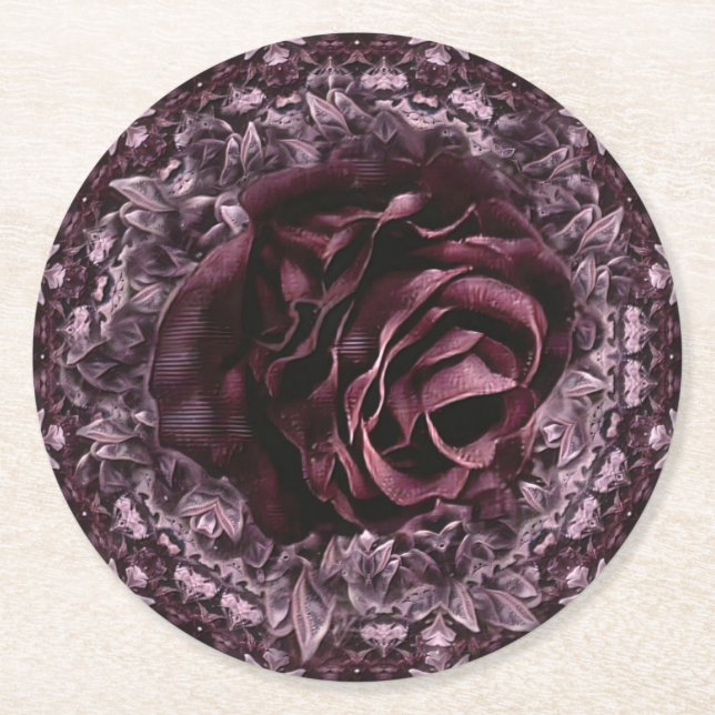 Posavasos Redondo De Papel Mandala de rosa  (Anverso)