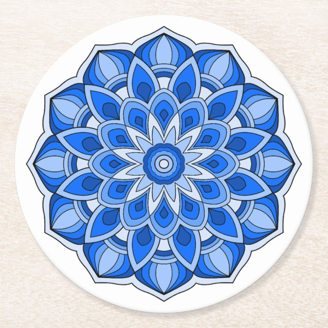 Posavasos Redondo De Papel Mandala en azul (Anverso)