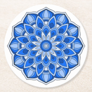 Posavasos Redondo De Papel Mandala en azul
