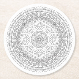 Posavasos Redondo De Papel Mandala en blanco y negro v3