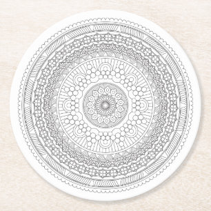 Posavasos Redondo De Papel Mandala en blanco y negro v3