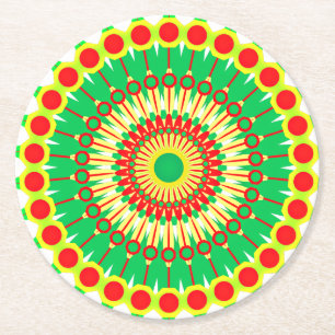 Posavasos Redondo De Papel Mandala Green Círculo Rojo Diseño-58577