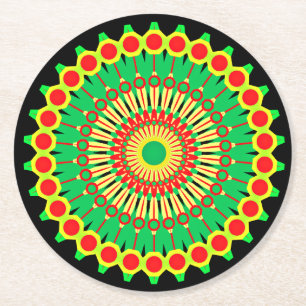 Posavasos Redondo De Papel Mandala Green Círculo Rojo Diseño-58577