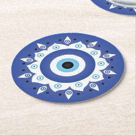 Posavasos Redondo De Papel Mandala griega malvado Ojo Azul Blanco