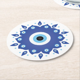 Posavasos Redondo De Papel Mandala griega malvado Ojo Azul Blanco