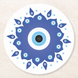 Posavasos Redondo De Papel Mandala griega malvado Ojo Azul Blanco