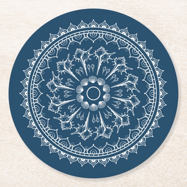 Posavasos Redondo De Papel Mandala hecha de Seashells (Anverso)