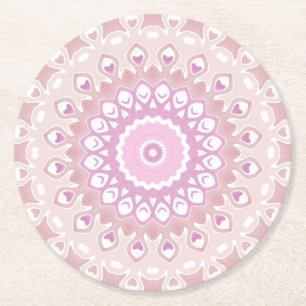 Posavasos Redondo De Papel Mándala Rosa Suave con Motivos de Corazón y Pétalo