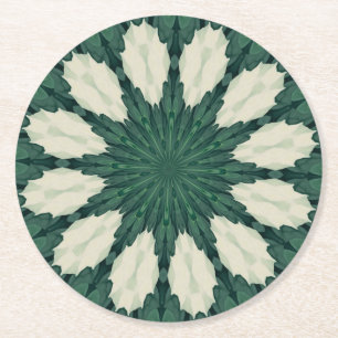 Posavasos Redondo De Papel Mandalá Tropical de Sacramento Verde y Hoja de Pla