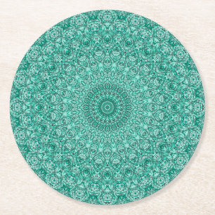 Posavasos Redondo De Papel Mandalas Turquesas con Intrincada Simetría