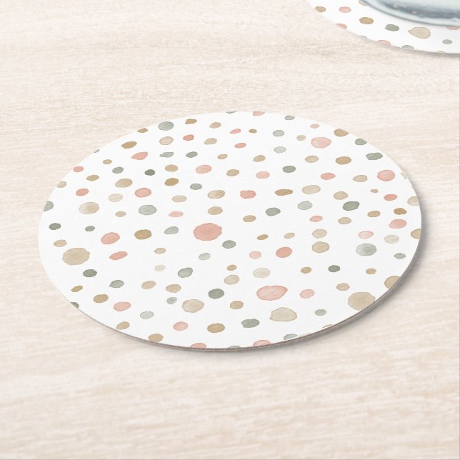 Posavasos Redondo De Papel Mandy Confetti Watercolor Dots Papel (En perspectiva)