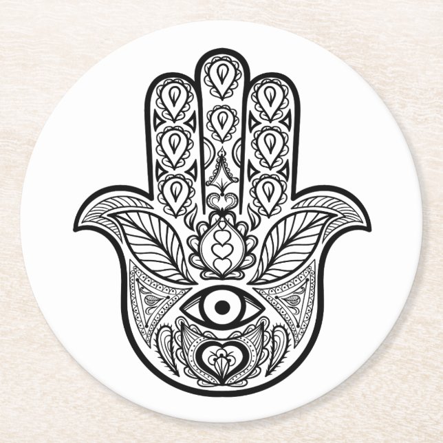 Posavasos Redondo De Papel Mano inspirada de Hamsa (Anverso)