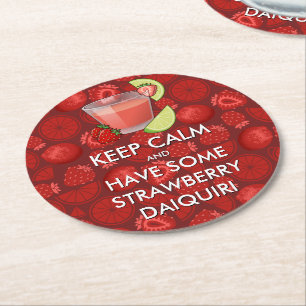 Posavasos Redondo De Papel Mantener la calma - Fresa Daiquiri Papel