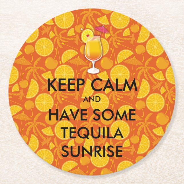 Posavasos Redondo De Papel Mantener la calma - Tequila Sunrise (Anverso)