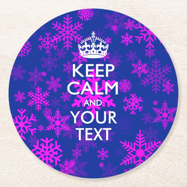 Posavasos Redondo De Papel Mantener la CALMA y la nieve de tu texto (Anverso)