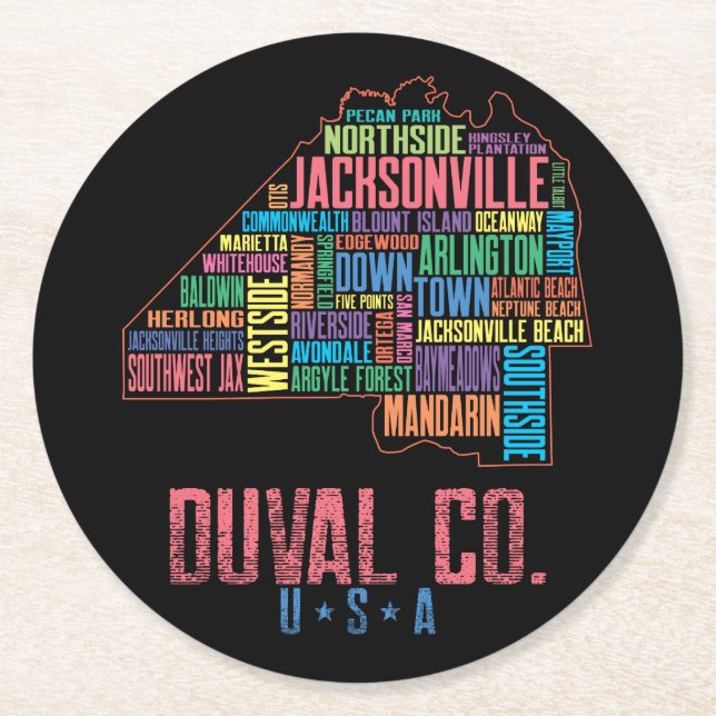 Posavasos Redondo De Papel Mapa de Jacksonville Duval County Florida USA (Anverso)