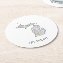 Posavasos Redondo De Papel Mapa de Michigan