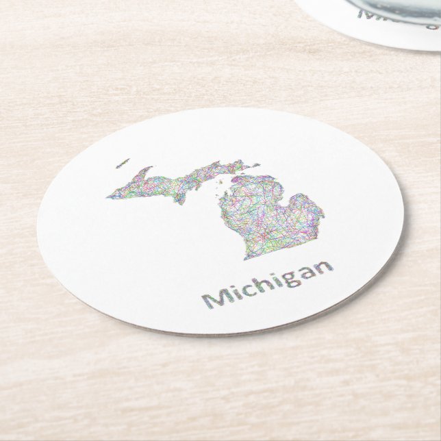 Posavasos Redondo De Papel Mapa de Michigan (En perspectiva)