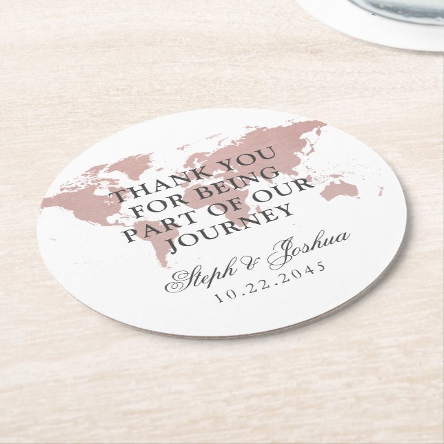 Posavasos Redondo De Papel Mapa del Mundo Rosa Gracias Favor De La Boda (En perspectiva)
